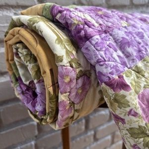 Quilted Throw Blanket with Handmade Charm | Vintage | 62.75” x 61.5”